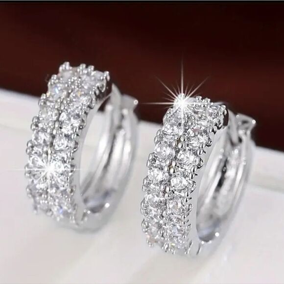 Tiny Double Row Design Hoop Earrings Copper 18K Gold Plated - Picture 8 of 9